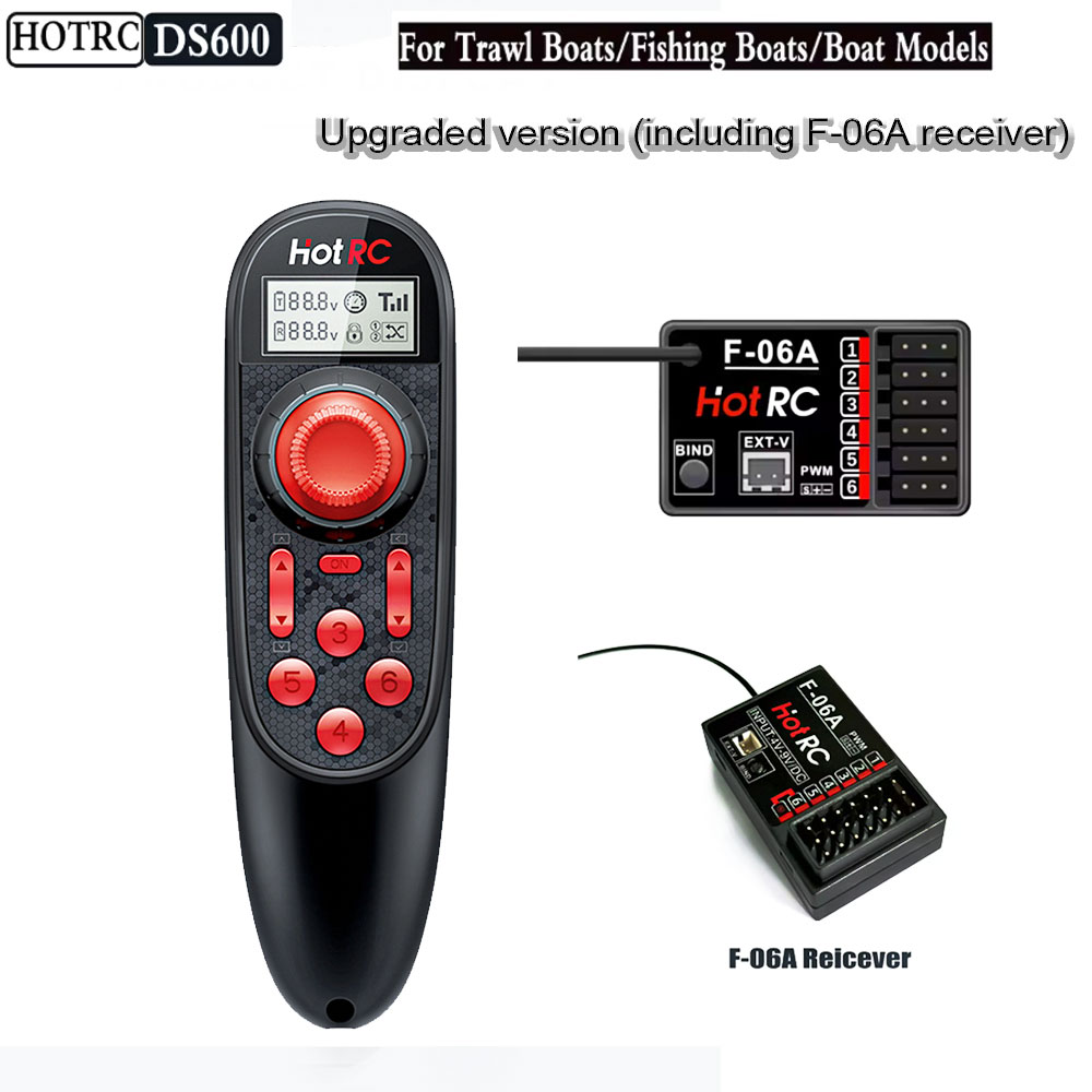 Fishing Boat Trailer - ระบบอัพเกรดรีโมทคอนโทรลไร้สาย HOTRC DS600 พร้อมตัวรับสัญญาณ F-06A เครื่องส่งสัญญาณวิทยุ
