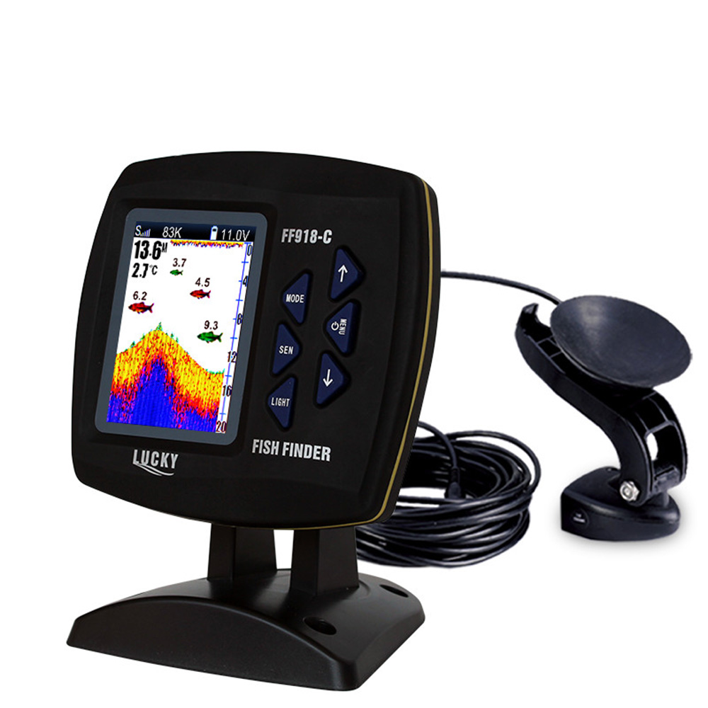 Fishing Boat Depth Finder - หน้าจอสี FF918-C100DS แบบมีสายเหยื่อล่อปลาความถี่คู่328ft/100M ความลึกของน้ำเหยื่อล่อปลาเรือ