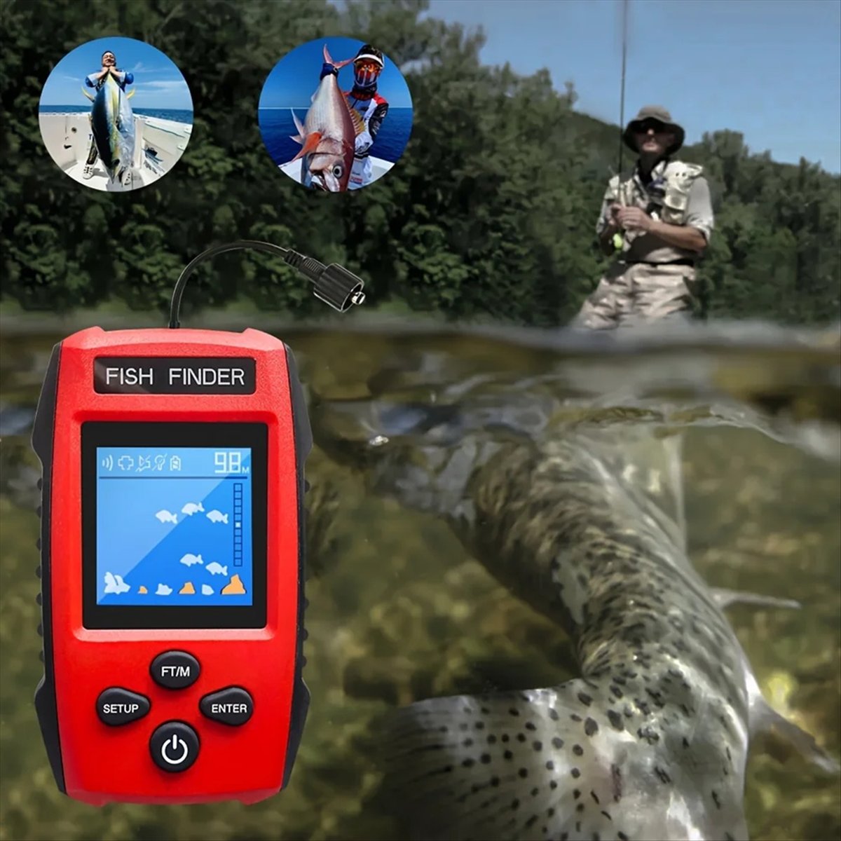 เครื่องหาปลาแบบมีจอ LCD สี พร้ - Fishing Boat Depth Finder บทวิจารณ์และราคา