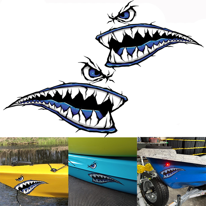 2PCS ฟันฉลามปากเรือสติกเกอร์กั - Fishing Boat Trailer บทวิจารณ์และราคา